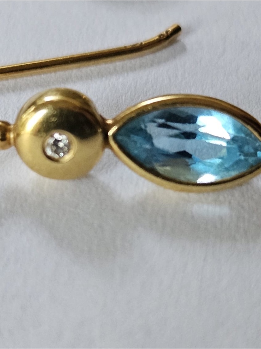Gold-Tone Drop Earrings with Blue Marquise Gemstone and tiny diamond, 18k, used